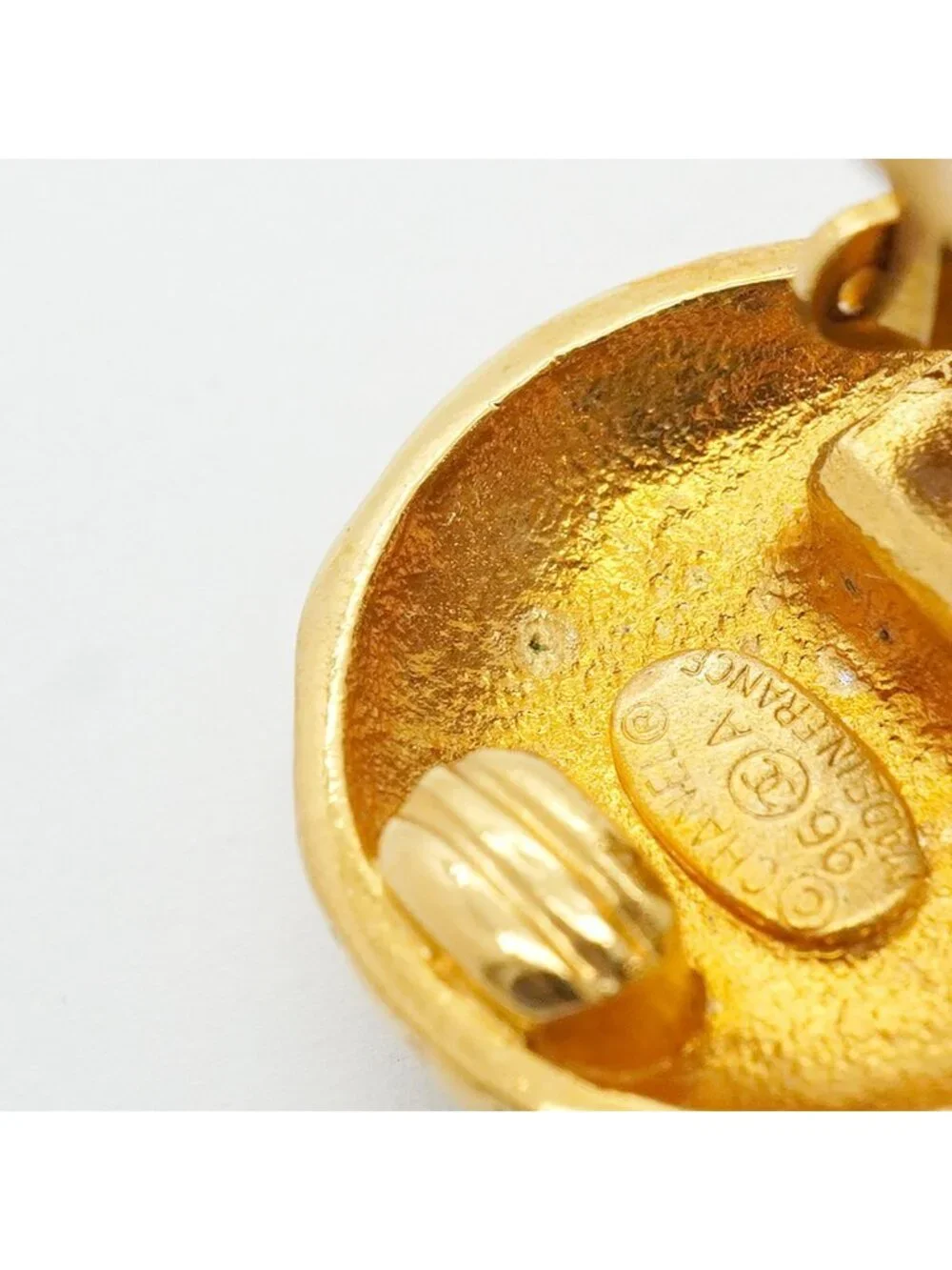 Chanel Earrings Vintage CC Logo Round Circle Gold Plated